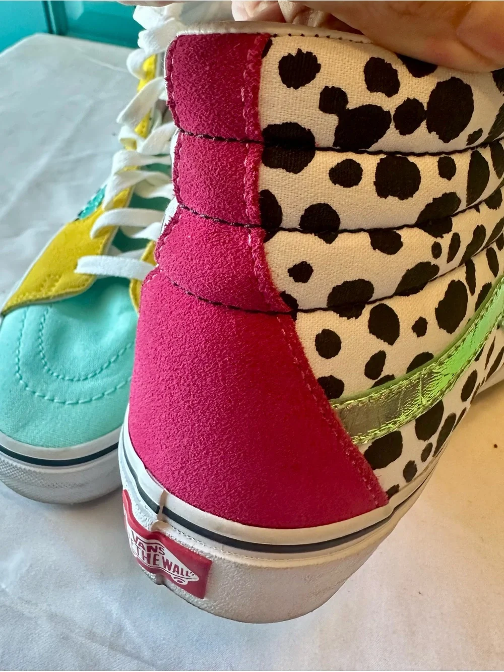 Vans ComfyCush Sk8-Hi Mixed Media Sneakers Dalmatian Colorblock Iridescent 8.5